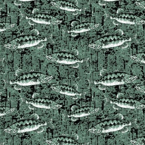Largemouth Bass Fish Monochromatic Camo Pattern - Pond Green