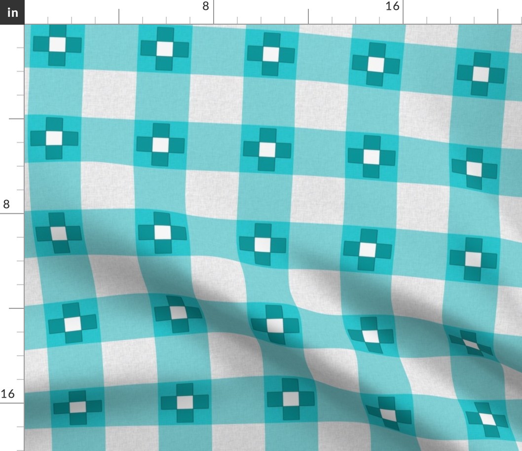 Gingham Cross - Turquoise