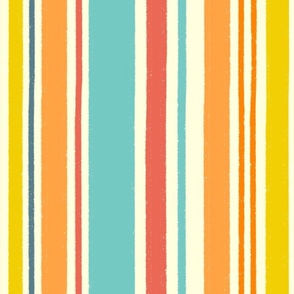 Large Vertical Stripes - Coral, Aqua, blue, yellow, cream