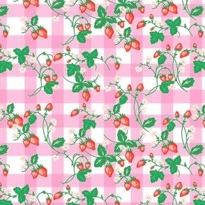 Cottagecore Strawberry Patch on Pink Gingham