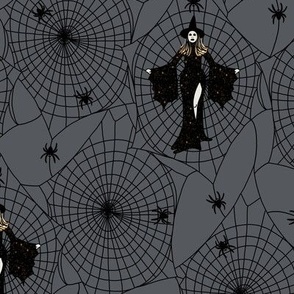 Witch Caught In A Spider Web In Gray