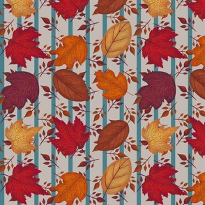 Fall Leaves- twigs, and teal stripes