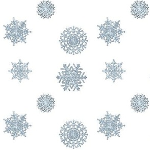 Blue tinted, large snowflakes on white