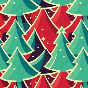 Red and green retro Christmas trees