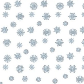 Small, blue and silver snowflakes background, winter, snow