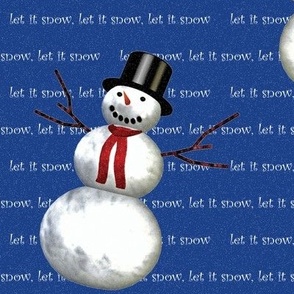 let it snow, snowmen on blue, top hat, red scarf
