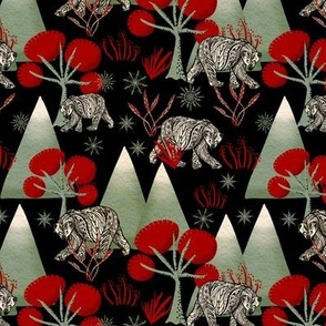 Cosy Polar bears and mountains on black with scarlet  red large 