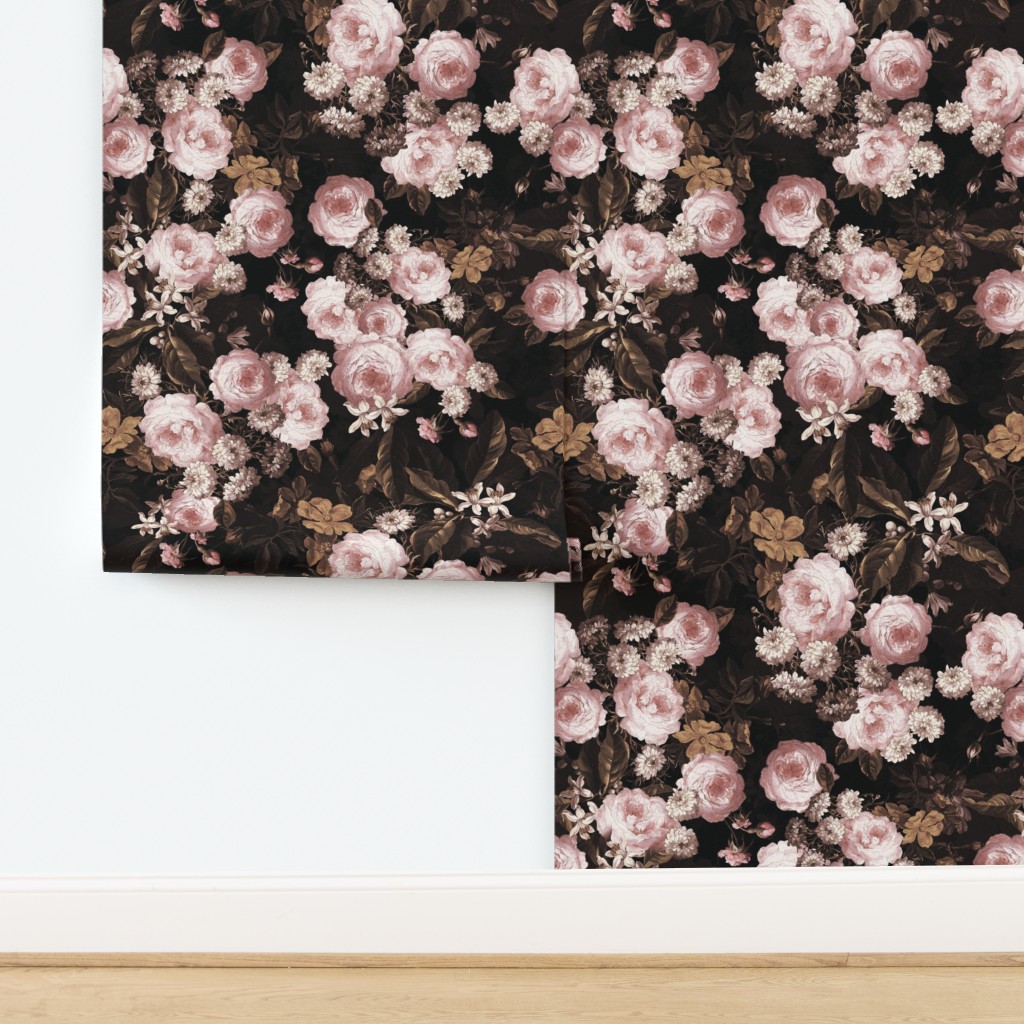 Dutch Nostalgic Midnight Roses Garden - Wallpaper | Spoonflower