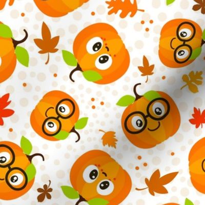 Large Scale Hey There Pumpkin Cute Fall Jackolantern Kawaii Faces Autumn Leaves