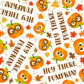 Large Scale Hey There Pumpkin Cute Fall Jackolantern Kawaii Faces Autumn Leaves