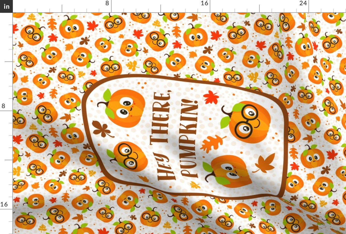 Large 27x18 Fat Quarter Panel Hey There Pumpkin for Wall Hanging or Tea Towel