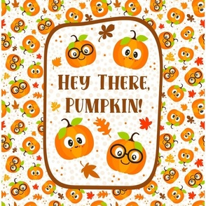 14x18 Panel for DIY Garden Flag Kitchen Towel or Small Wall Hanging Hey There Pumpkin Cute Fall Jackolantern Kawaii Faces Autumn Leaves