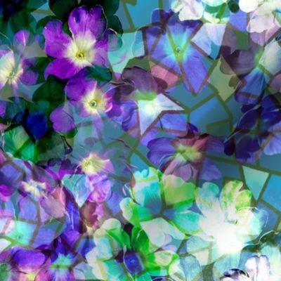 Complex Flowers embedded in purple blue mosaic