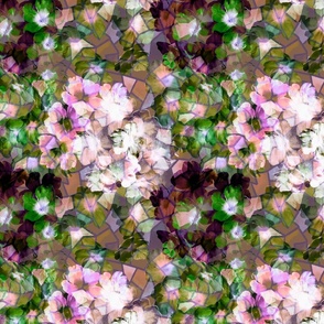 Complex Flowers embedded in pink green mosaic