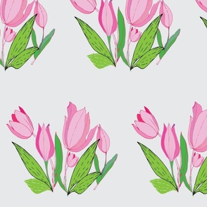 Pink Tulips with Green Leaves Collection