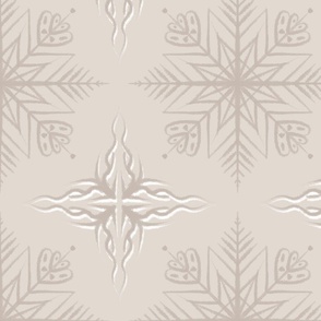 Retro snowflake vintage style, beige tones. Romantic winter pattern.
