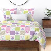 6 inch square pink dino patchwork