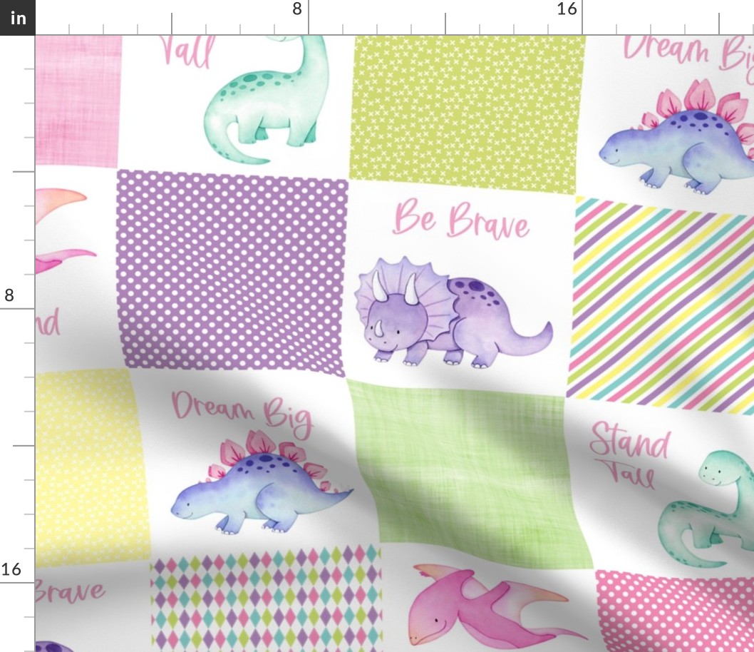 6 inch square pink dino patchwork