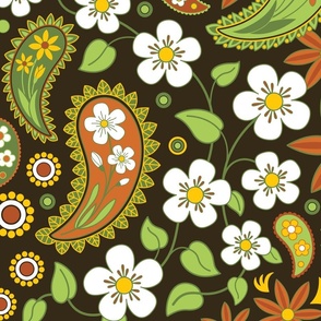 70s Inspired Floral on dark brown Jumbo size
