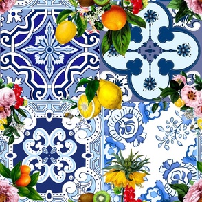 Mediterranean tiles,majolica,Sicilian,lemons,mosaic art
