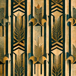 Art Deco Abstract Wood Cut Look Tribal Tiki Feathers Composition 