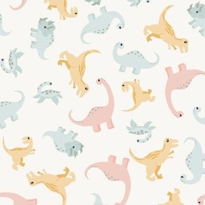 Dinosaurs in pastel tones / medium / cute kids dinos for boys and girls featuring a t rex, triceratops, brontosaurus, raptor and an allosaurus