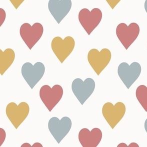 Boho muted hearts, valentines, cute hearts, muted  hearts, valentines hearts, ashleigh fish, girly, pink blue yellow,