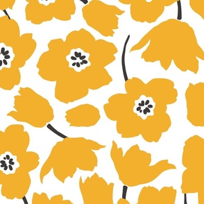 tulip floral in yellow ochre and warm black on white large 200