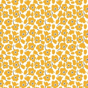 tulip floral in yellow ochre and warm black on white small 100