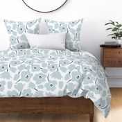 tulip floral in mist grey blue and indigo blue on white large 200