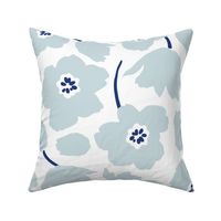 tulip floral in mist grey blue and indigo blue on white large 200