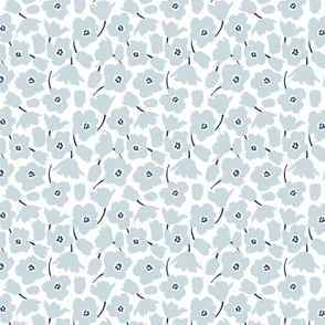 tulip floral in mist grey blue and indigo blue on white small 100