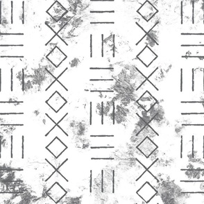 Mud cloth 234 lines in charcoal grey distressed on white ground 24