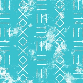 Mud cloth 234 lines in sea blue turquoise and white distressed texture 24