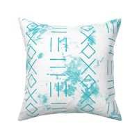 Mud cloth 234 lines in sea blue turquoise distressed on white ground 24