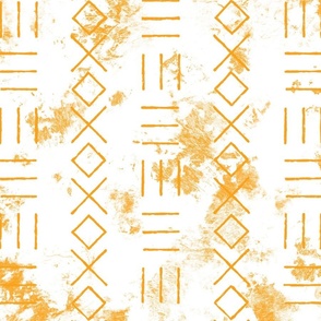Mud cloth 234 lines in yellow ochre on white ground distressed 24