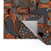 Abstract flowers, Dark gray with terracotta on a gray background