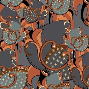 Abstract flowers, Dark gray with terracotta on a gray background