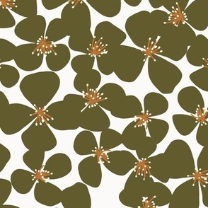 Olive green floral, large scale, flower, green  flower, green and white, pretty floral, fall, autumn, girls, girls room, wallpaper, bed linen, ashleigh fish