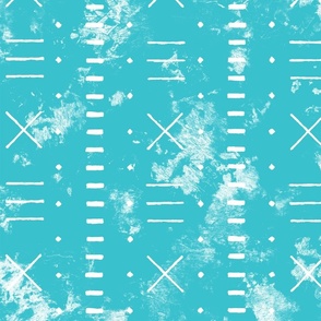 Mud cloth x's and dashes in sea blue turquoise and white distressed texture 24