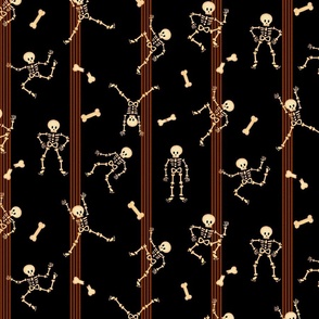 Dancing Skeletons- black background with  orange stripes