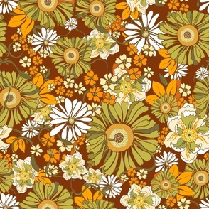 70s Flower Power orange and browns, hippie, boho, retro