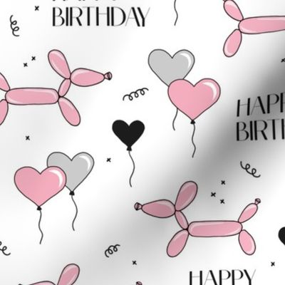 Happy birthday puppy barkday dog animal balloon pet love party celebration pink on white LARGE