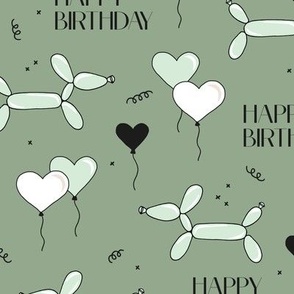Happy birthday puppy barkday dog animal balloon pet love party celebration olive mint green LARGE