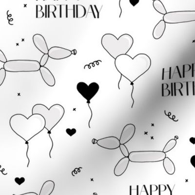 Happy birthday puppy barkday dog animal balloon pet love party celebration monochrome black and white LARGE