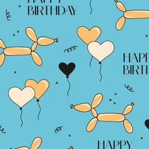 Happy birthday puppy barkday dog animal balloon pet love party celebration blue teal orange LARGE