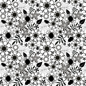 Retro flowers black and white with spot