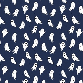 Spooky ghosts boho fright night minimalist halloween design on navy blue