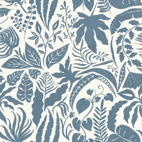 Pieces of Jungle Tropical - blue and cream - jumbo