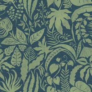 Pieces of Jungle Tropical in navy and green - jumbo